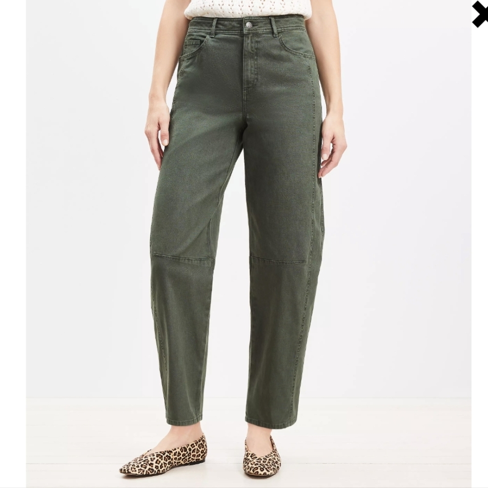 LOFT Dark Green Barrel Trousers